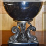 D52. Marble bowl with metal dolphin base. 